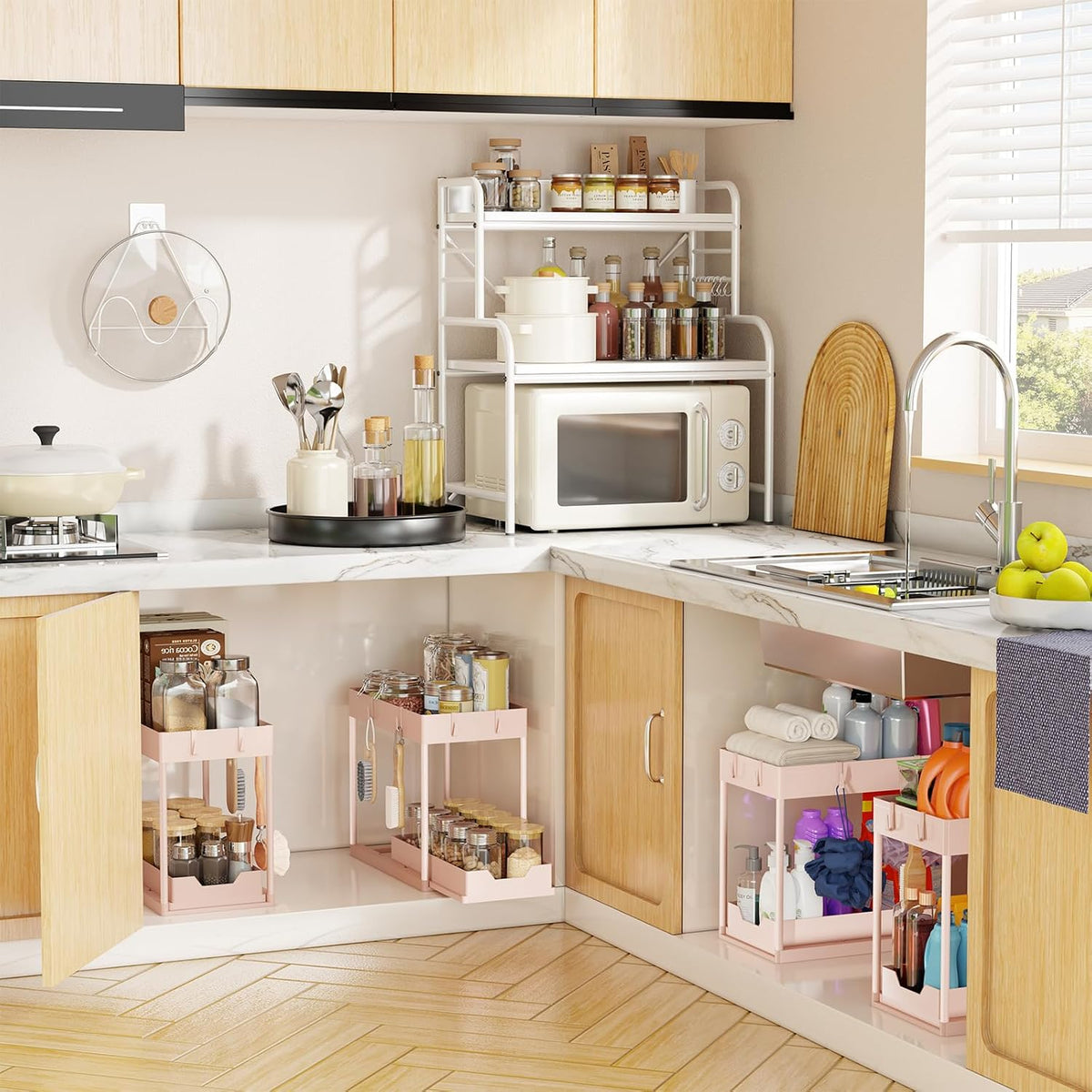 Under Sink Organizer 2 Pack, with Sliding Drawer, Pink