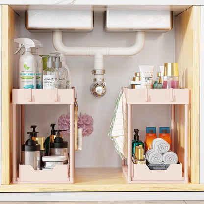 Under Sink Organizer 2 Pack, with Sliding Drawer, Pink