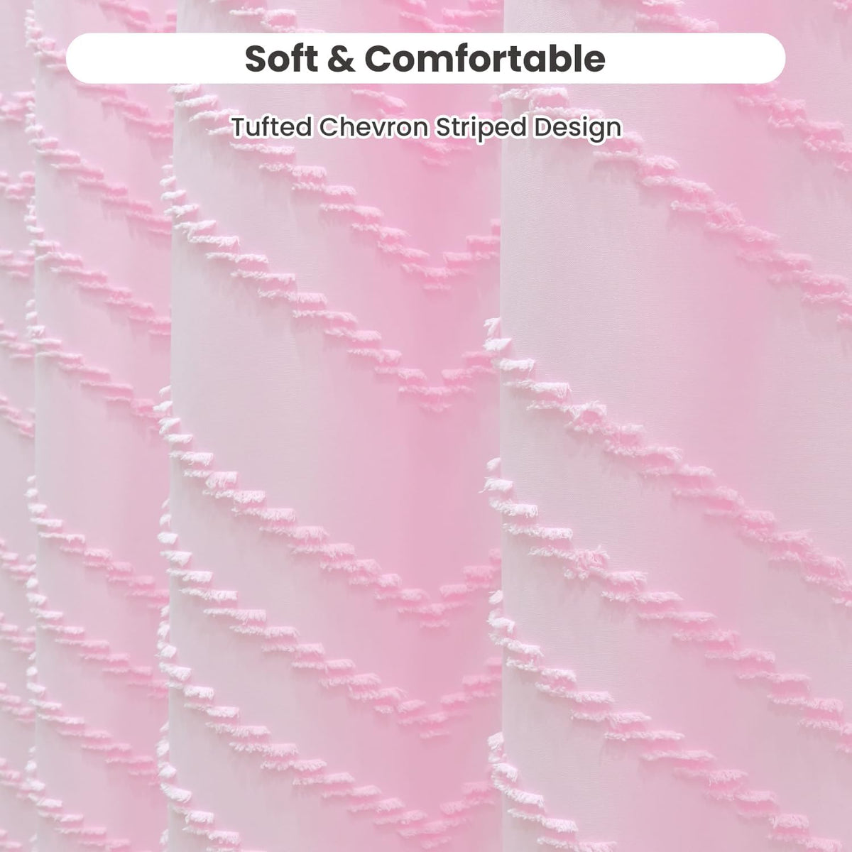 Inhousolu Boho Woven Fabric Shower Curtain, Tufted Textured Chevron Striped Tassel, Modern Farmhouse Minimalist Cloth, Water-Repellent Washable Bath Curtain for Bathroom Hotel 72" W x 78" L Pink