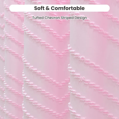 Inhousolu Boho Woven Fabric Shower Curtain, Tufted Textured Chevron Striped Tassel, Modern Farmhouse Minimalist Cloth, Water-Repellent Washable Bath Curtain for Bathroom Hotel 72" W x 78" L Pink