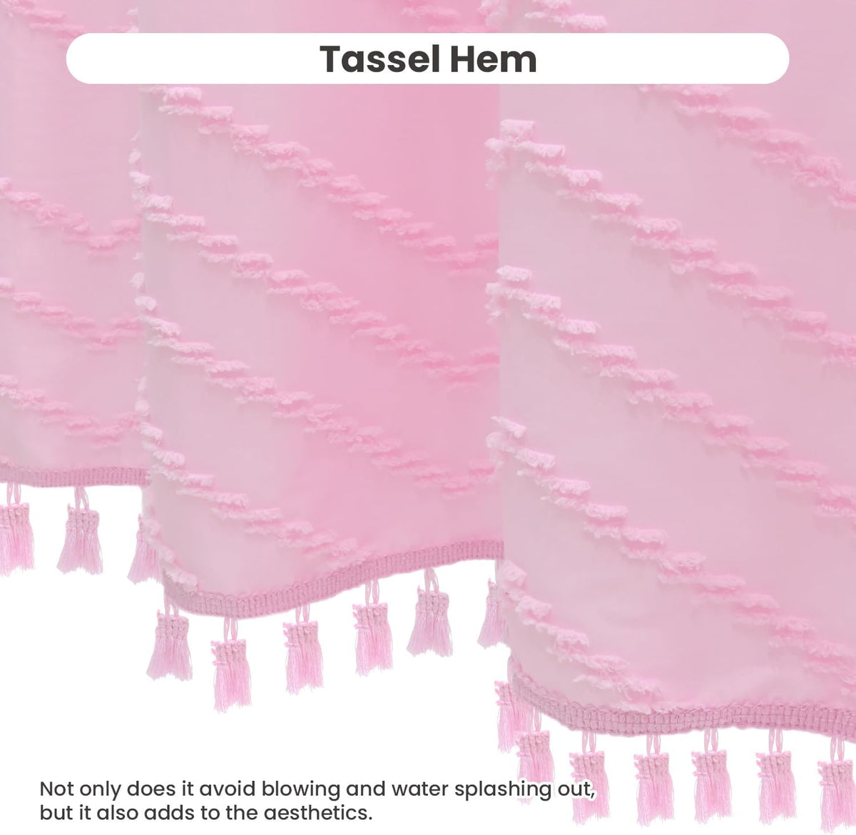 Inhousolu Boho Woven Fabric Shower Curtain, Tufted Textured Chevron Striped Tassel, Modern Farmhouse Minimalist Cloth, Water-Repellent Washable Bath Curtain for Bathroom Hotel 72" W x 78" L Pink