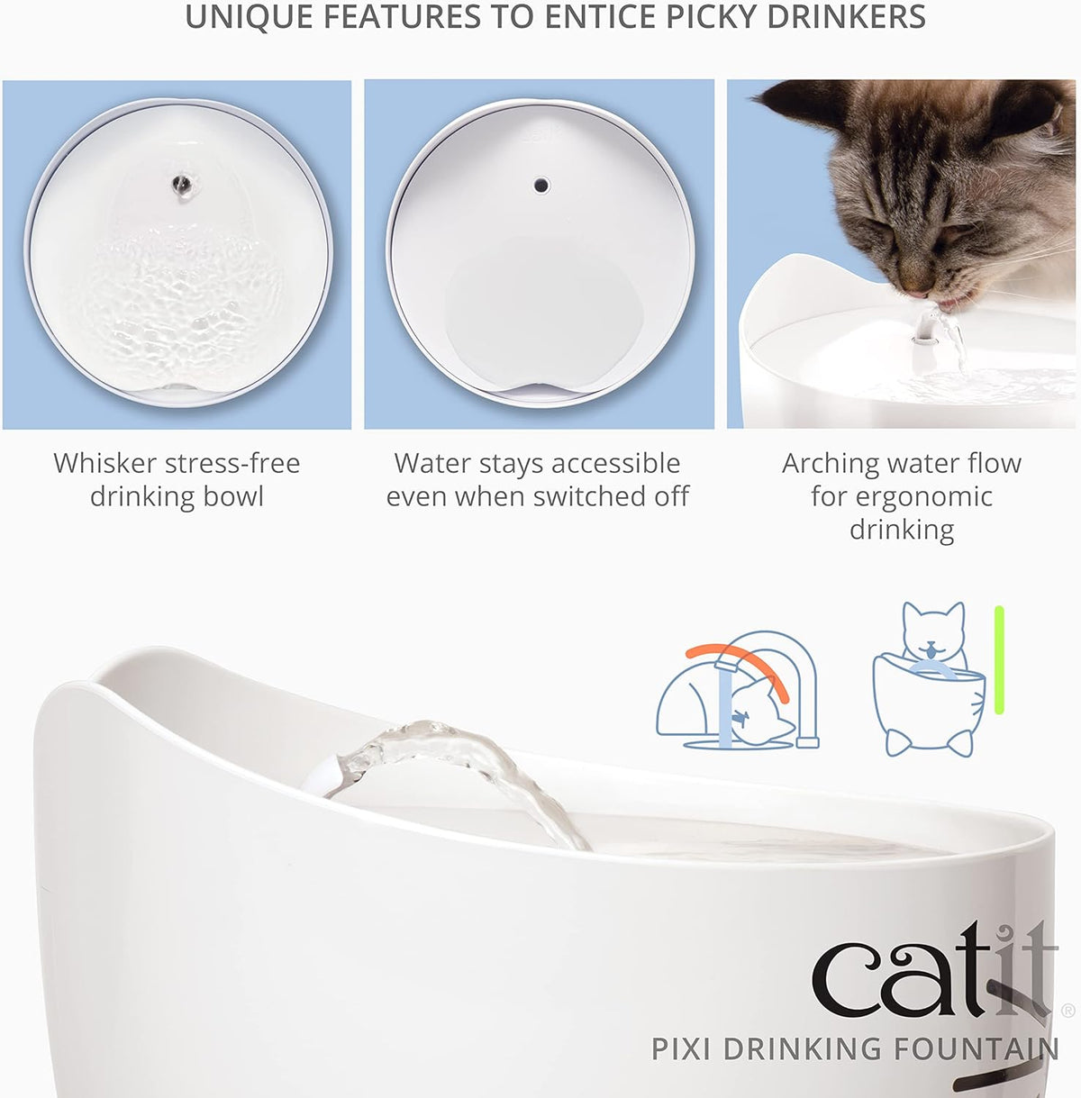 PIXI Cat Drinking Fountain, Running Water Fountain, Pink