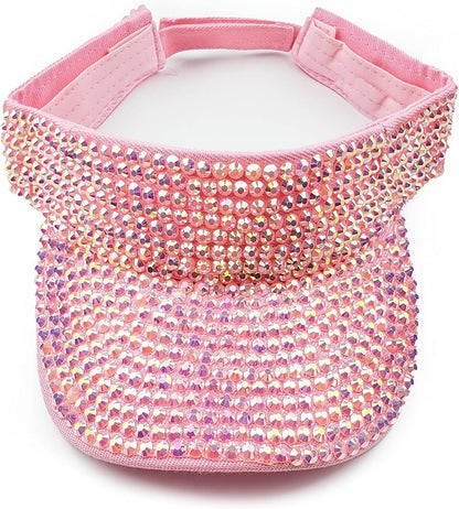 Shiny Rhinestone Sport Sun Visor Hat Adjustable Summer Cap for Women Men Golf Tennis Cycling Running Jogging
