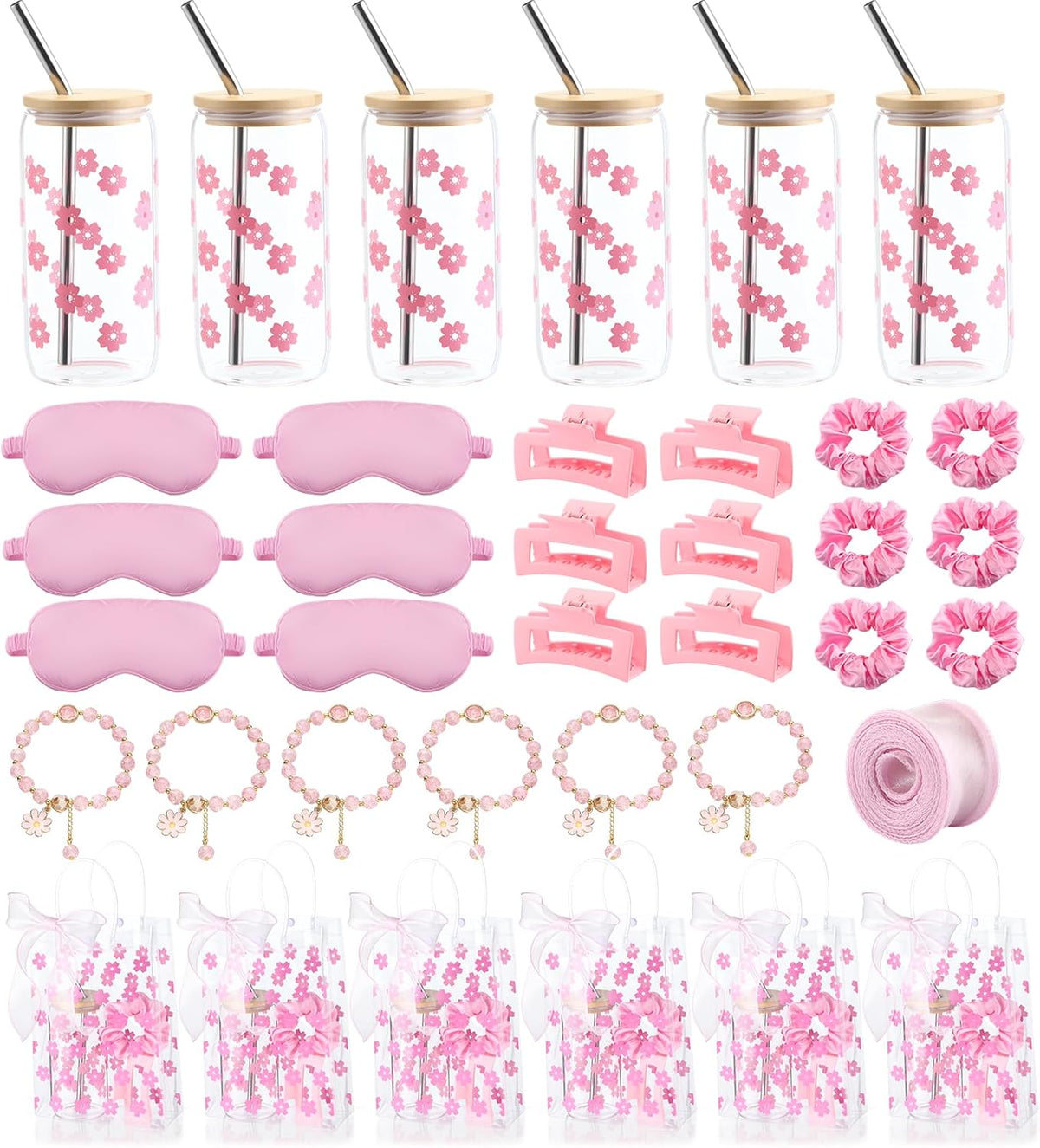 6 Sets Teens Girl Party Favors Bulk Women, Cherry Blossoms, Pink