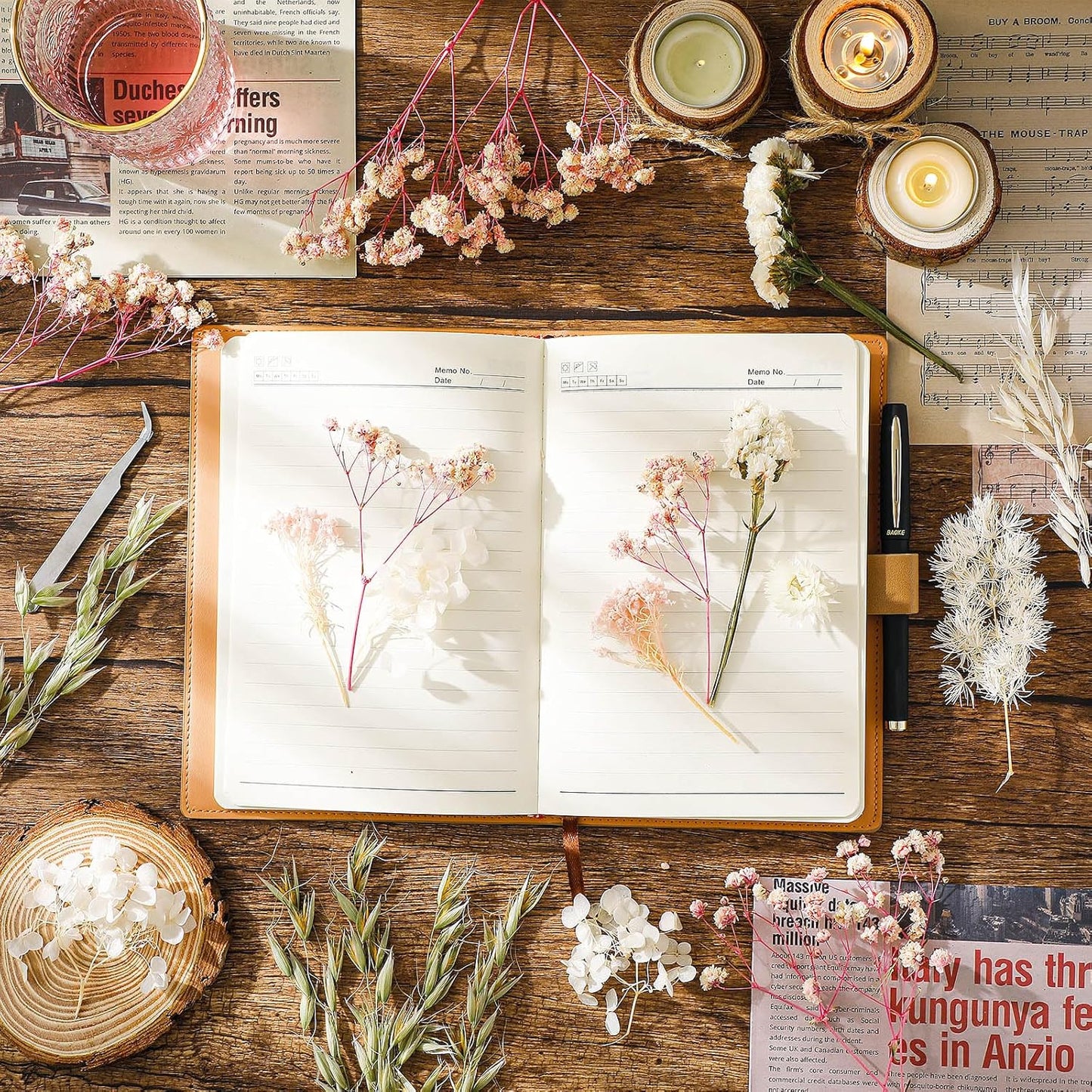 Real Dried Flowers, Natural Dry Flowers Mixed Natural Pressed Flowers Flores Secas Dried Florals for Crafts,Resin,Candle Making,Natural Flowers, Colors Vary Slightly(Pink and White)