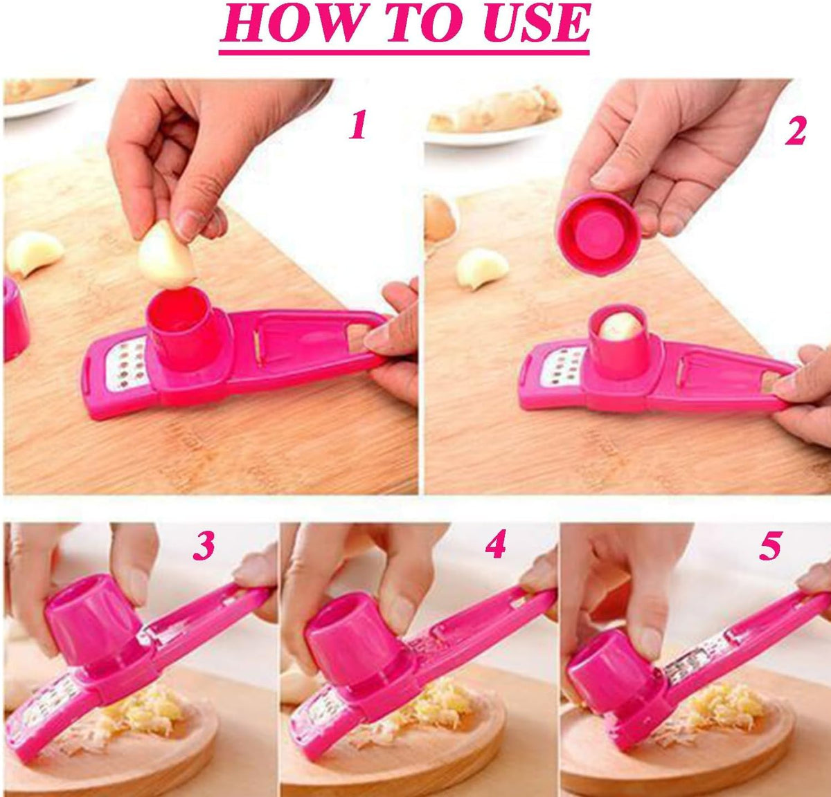 Multipurpose Garlic Mincer and Garlic Crusher - Easy Squeeze Clean Garlic Press, Dishwasher Safe Sturdy Tool Compact and Portable Design for Extracts More Paste Per Clove - Pink