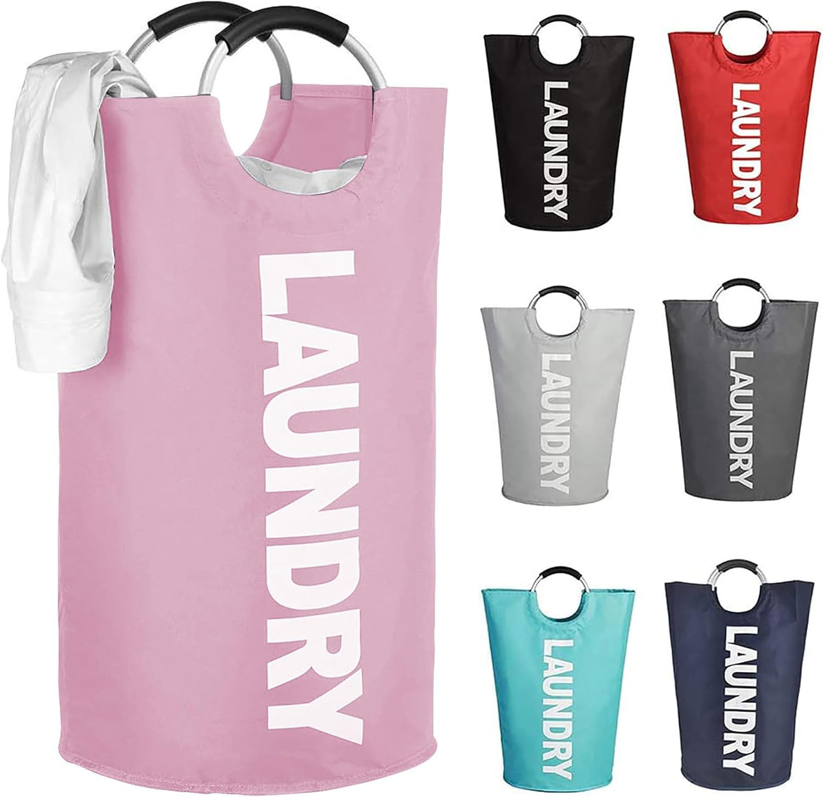 Large Collapsible Laundry Basket, Tall Laundry Hamper Bag, 90L Pink