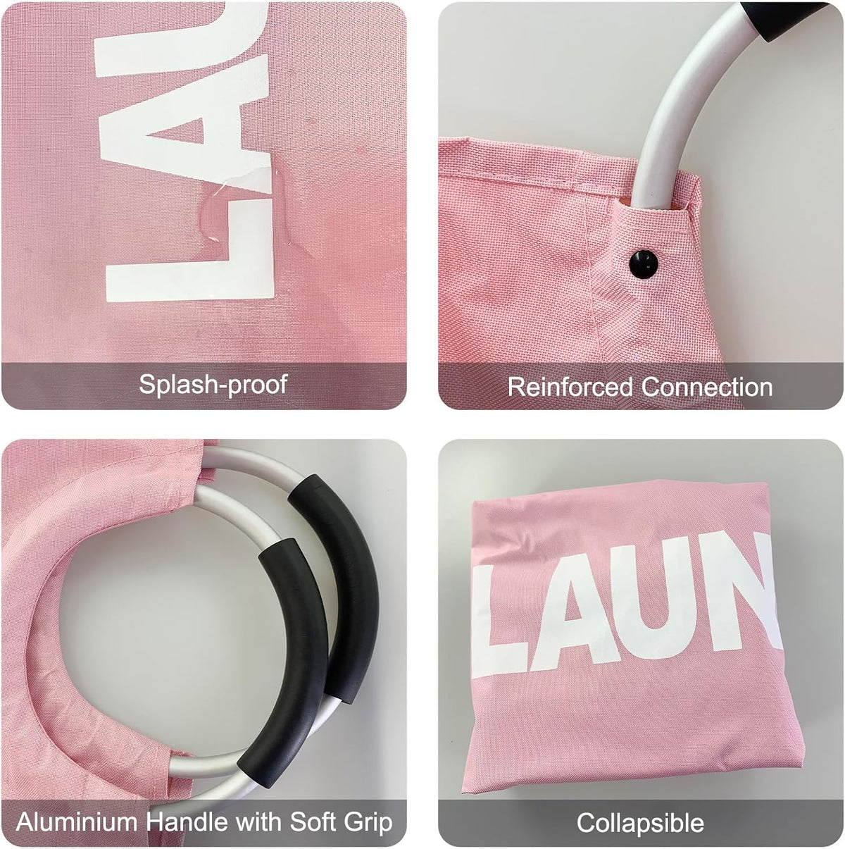 Large Collapsible Laundry Basket, Tall Laundry Hamper Bag, 90L Pink