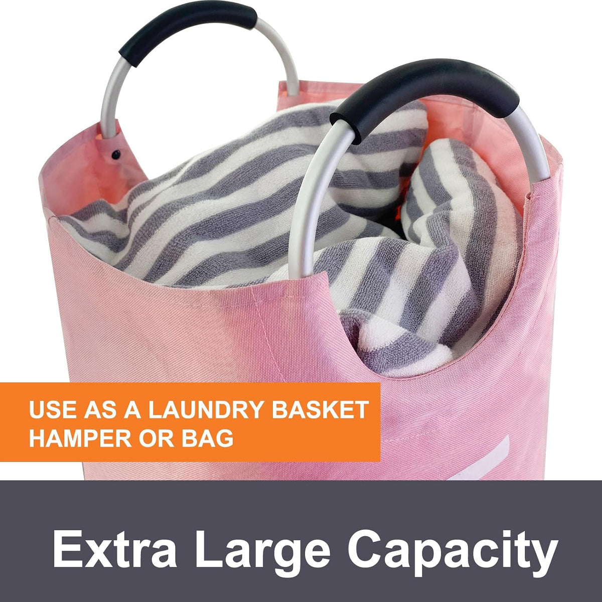 Large Collapsible Laundry Basket, Tall Laundry Hamper Bag, 90L Pink