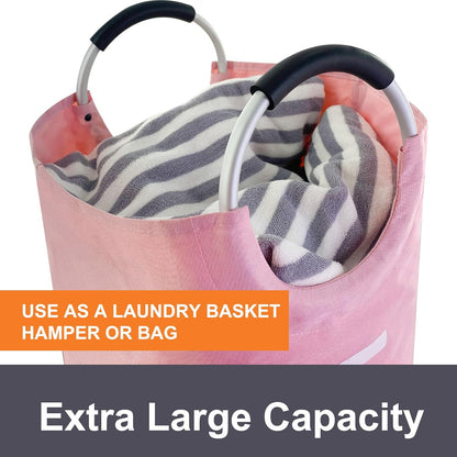 Large Collapsible Laundry Basket, Tall Laundry Hamper Bag, 90L Pink