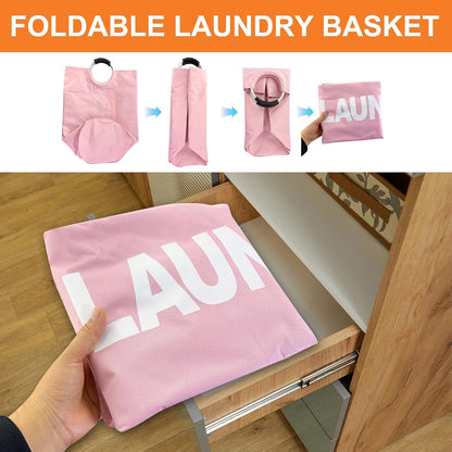 Large Collapsible Laundry Basket, Tall Laundry Hamper Bag, 90L Pink