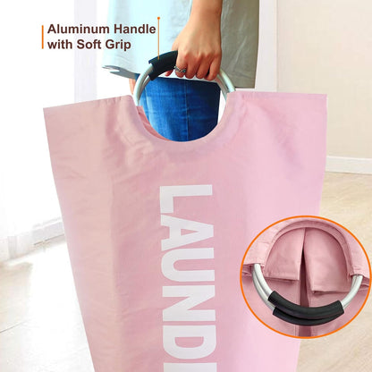 Large Collapsible Laundry Basket, Tall Laundry Hamper Bag, 90L Pink