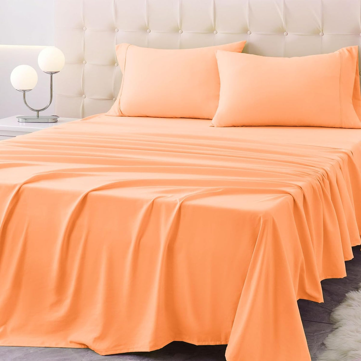 Queen Size Bed Sheet Set - 4 Piece Soft Microfiber Sheets with Deep Pockets, Cooling Technology, and Wrinkle-Free Pillowcase. Hotel-Quality, Durable Bedding, Peach Fuzz
