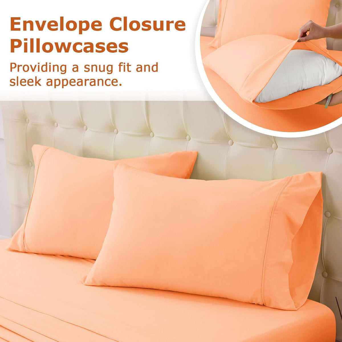 Queen Size Bed Sheet Set - 4 Piece Soft Microfiber Sheets with Deep Pockets, Cooling Technology, and Wrinkle-Free Pillowcase. Hotel-Quality, Durable Bedding, Peach Fuzz