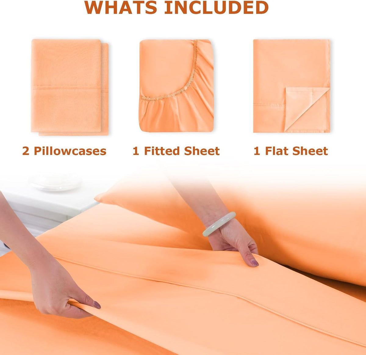 Queen Size Bed Sheet Set - 4 Piece Soft Microfiber Sheets with Deep Pockets, Cooling Technology, and Wrinkle-Free Pillowcase. Hotel-Quality, Durable Bedding, Peach Fuzz