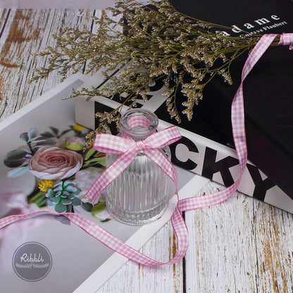 Light Pink and White Gingham Ribbon,100% Polyester Woven Edge,3/8 Inch x 10 Yard,Plaid Ribbon Use for Baby Shower,Gift Wrapping,Party Decoration