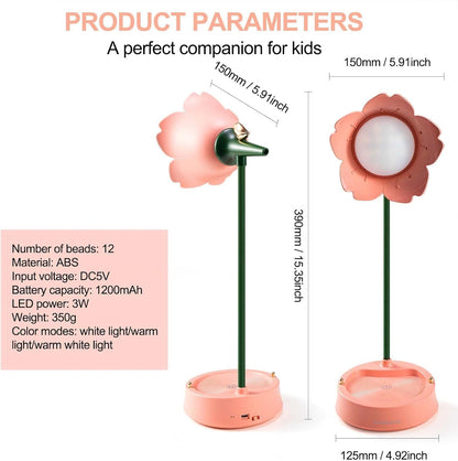 Desk Lamp for Kid, Dimmable LED Table Lamp with 3 Colour Temperatures, Rechargeable Desk Lamp with Touch Sensor and Flexible Arm, USB Bedside Lamp for Reading, Learning, Working (Pink)