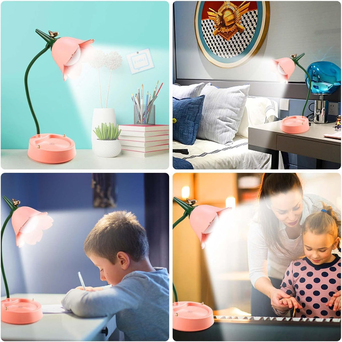 Desk Lamp for Kid, Dimmable LED Table Lamp with 3 Colour Temperatures, Rechargeable Desk Lamp with Touch Sensor and Flexible Arm, USB Bedside Lamp for Reading, Learning, Working (Pink)