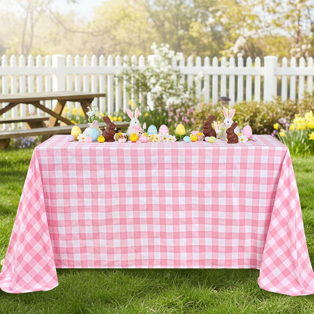 Pink Plaid Tablecloth Checkered Fabric Cover 56x120 Inch Table Cloths Decor