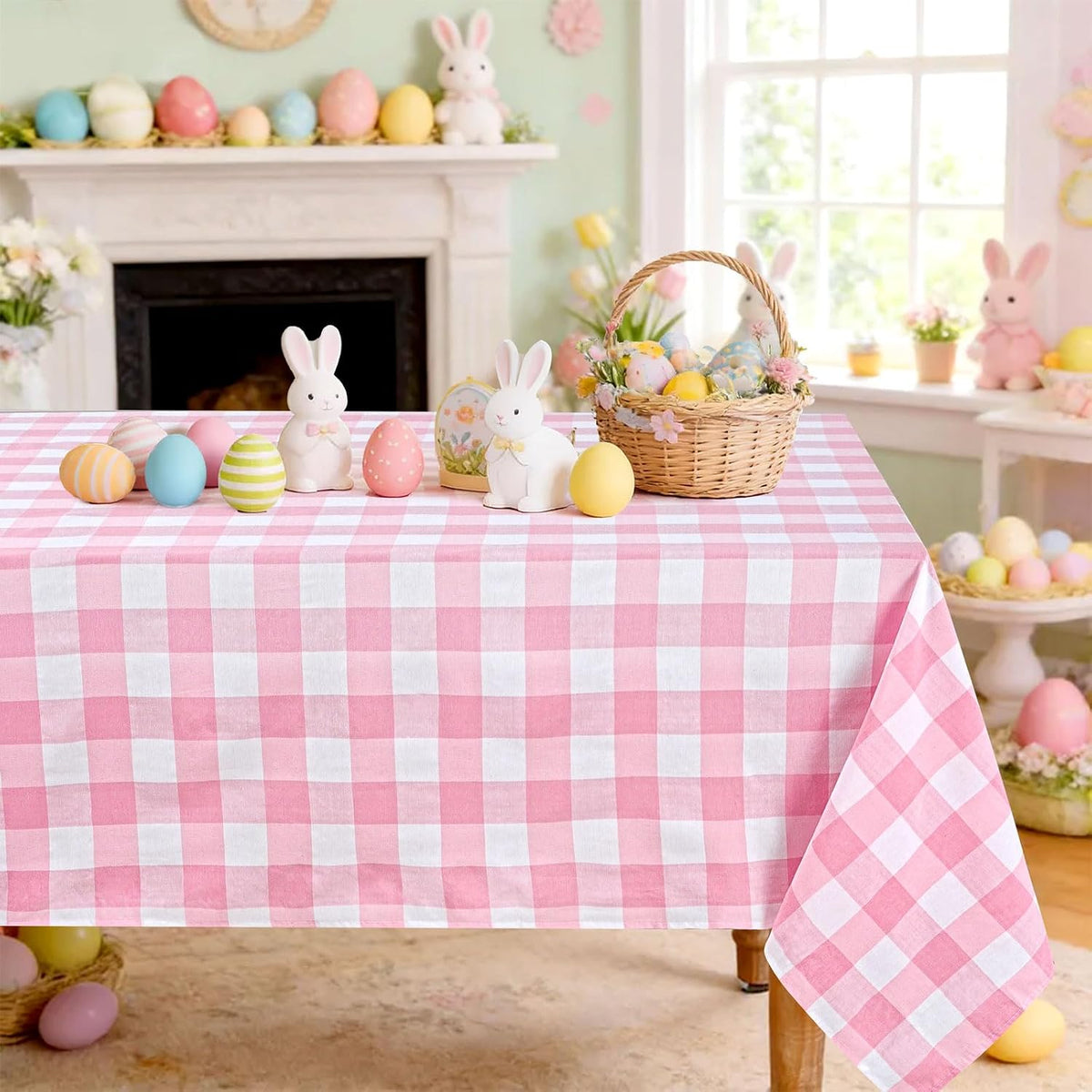 Pink Plaid Tablecloth Checkered Fabric Cover 56x120 Inch Table Cloths Decor