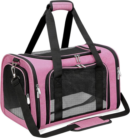 Soft-Sided Cat/Dog/Pet Carrier, Collapsible Pets Travel Carriers for Big Cats/Small Dogs with Shoulder Strap & Removable Mat, Mesh Puppy Carry Bag, Up to 16 Lbs, TSA Airline Approved (Pink)