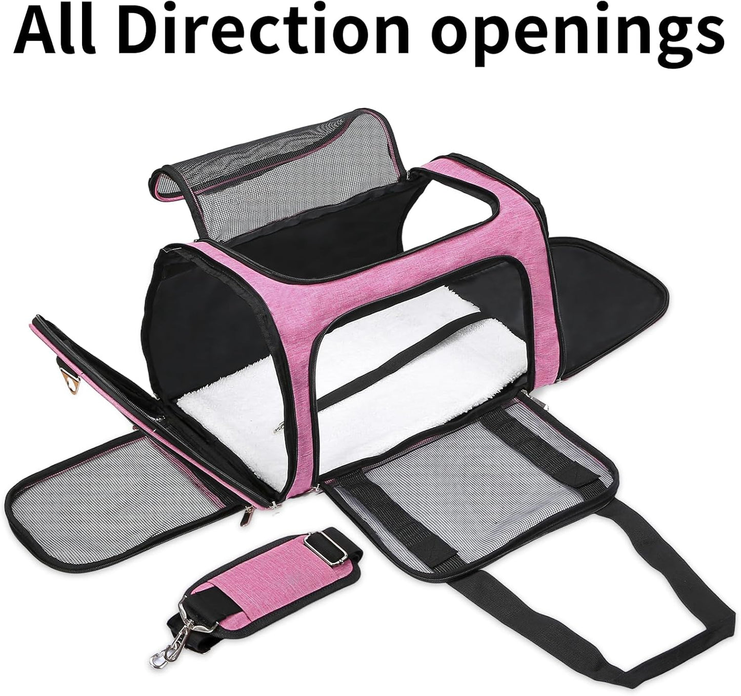 Soft-Sided Cat/Dog/Pet Carrier, Collapsible Pets Travel Carriers for Big Cats/Small Dogs with Shoulder Strap & Removable Mat, Mesh Puppy Carry Bag, Up to 16 Lbs, TSA Airline Approved (Pink)