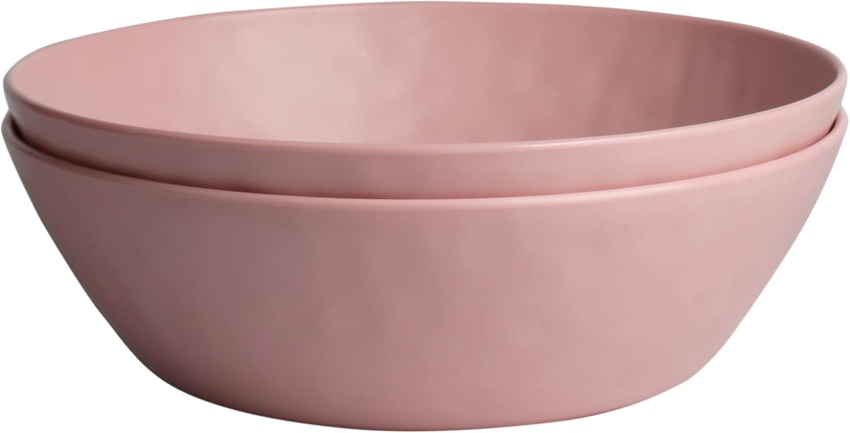 Melamine Large Serving bowls, 3.7Quart Salad Bowls for Popcorn, Soup, Pasta, Pho, Snack - Set of 2 Mixing Bowls for Entertaining and Kitchen (Pink)