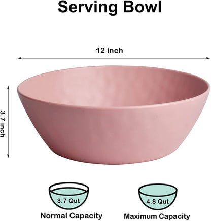 Melamine Large Serving bowls, 3.7Quart Salad Bowls for Popcorn, Soup, Pasta, Pho, Snack - Set of 2 Mixing Bowls for Entertaining and Kitchen (Pink)