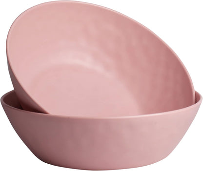 Melamine Large Serving bowls, 3.7Quart Salad Bowls for Popcorn, Soup, Pasta, Pho, Snack - Set of 2 Mixing Bowls for Entertaining and Kitchen (Pink)