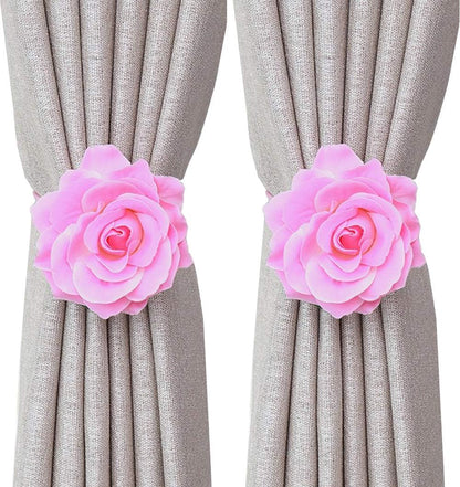 Curtain Tiebacks， Rose Magnetic Curtain Holders，Elegant 2 Pack Decorative Rope Holdback Holder, Home Decor Thin or Sheer Window Drapries Bed Canopy (Pink)