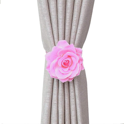 Curtain Tiebacks， Rose Magnetic Curtain Holders，Elegant 2 Pack Decorative Rope Holdback Holder, Home Decor Thin or Sheer Window Drapries Bed Canopy (Pink)