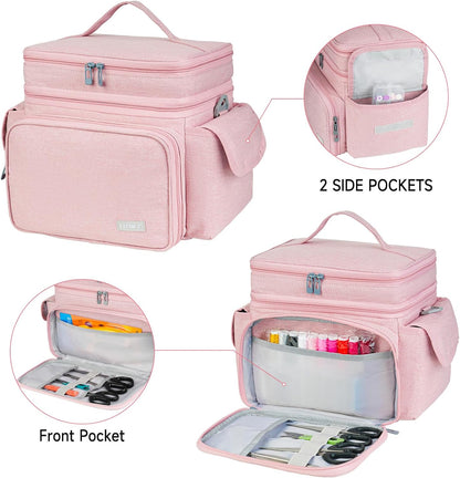 Sewing Supplies Organizer(10.5 x 8 x 9inch),Double-Layer Sewing Accessories Storage Bag,Protable Travel Sewing Box Sewing Basket for Sewing Tools,Pink(Bag Only)