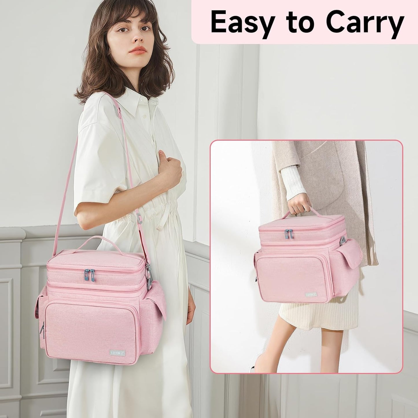 Sewing Supplies Organizer(10.5 x 8 x 9inch),Double-Layer Sewing Accessories Storage Bag,Protable Travel Sewing Box Sewing Basket for Sewing Tools,Pink(Bag Only)
