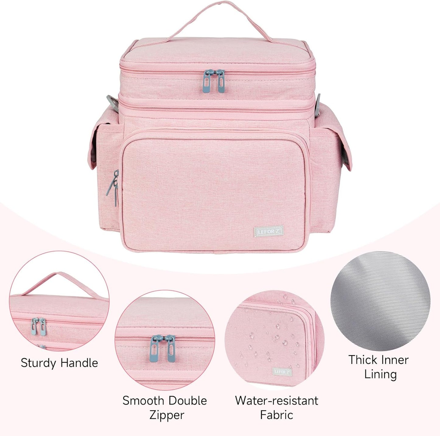 Sewing Supplies Organizer(10.5 x 8 x 9inch),Double-Layer Sewing Accessories Storage Bag,Protable Travel Sewing Box Sewing Basket for Sewing Tools,Pink(Bag Only)