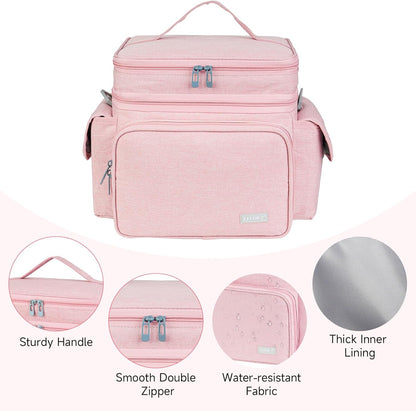 Sewing Supplies Organizer(10.5 x 8 x 9inch),Double-Layer Sewing Accessories Storage Bag,Protable Travel Sewing Box Sewing Basket for Sewing Tools,Pink(Bag Only)