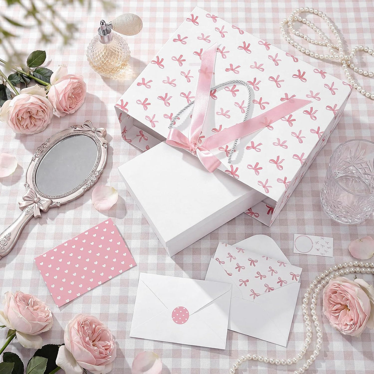 2 Pack 13'' Large Pink Baby Shower Paper Gift Bag with Bow Ribbon