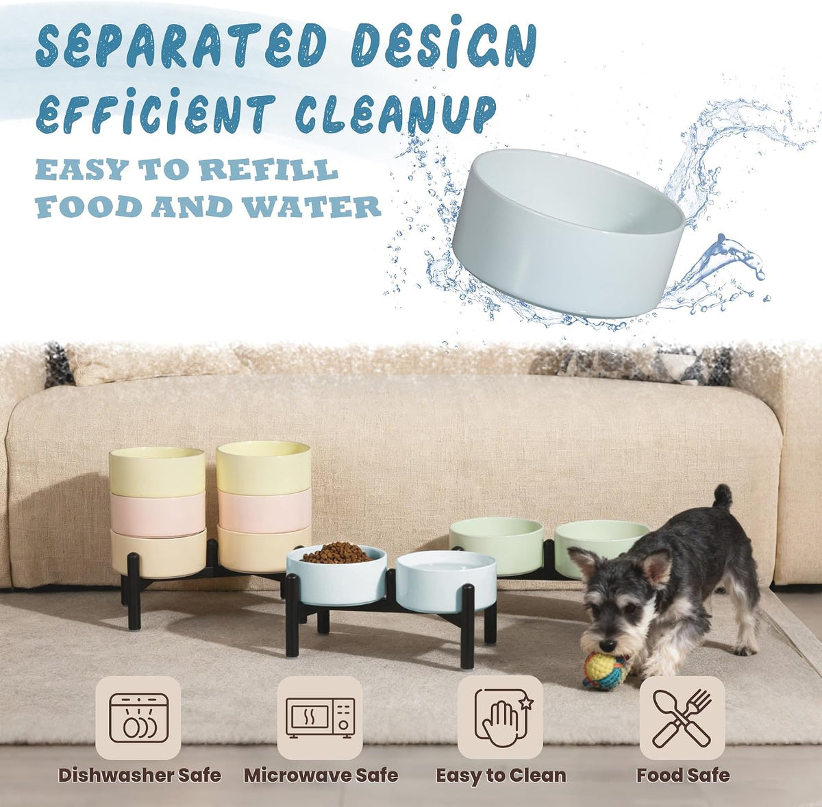 Ceramic Elevated Dog Bowl Set - Dog Feeder Station with Cute-Style Double Bowls for Small and Medium Size Breed - Non-Slip Raised Dish for Food and Water Feeding- 6 Inch - 3.5 Cups / 20 fl oz - Pink