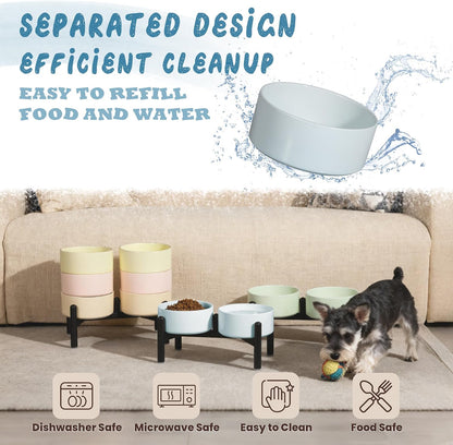 Ceramic Elevated Dog Bowl Set - Dog Feeder Station with Cute-Style Double Bowls for Small and Medium Size Breed - Non-Slip Raised Dish for Food and Water Feeding- 6 Inch - 3.5 Cups / 20 fl oz - Pink