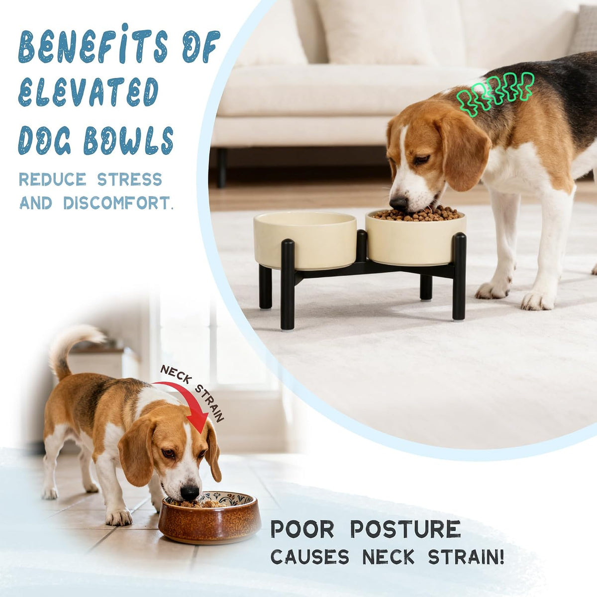 Ceramic Elevated Dog Bowl Set - Dog Feeder Station with Cute-Style Double Bowls for Small and Medium Size Breed - Non-Slip Raised Dish for Food and Water Feeding- 6 Inch - 3.5 Cups / 20 fl oz - Pink