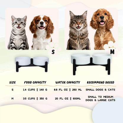 Ceramic Elevated Dog Bowl Set - Dog Feeder Station with Cute-Style Double Bowls for Small and Medium Size Breed - Non-Slip Raised Dish for Food and Water Feeding- 6 Inch - 3.5 Cups / 20 fl oz - Pink
