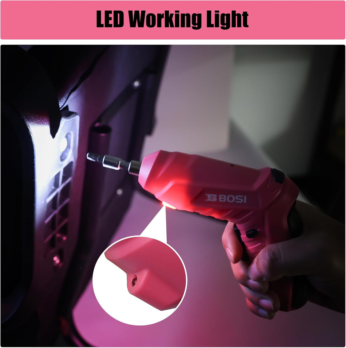 3.7V Cordless Power Electric Screwdriver Rechargeable Set, Battery Powered Screwdriver Kit Including 33PCS Bits, Pivoting Handle & Built-in LED Lights, Small Drills Cordless (Pink)