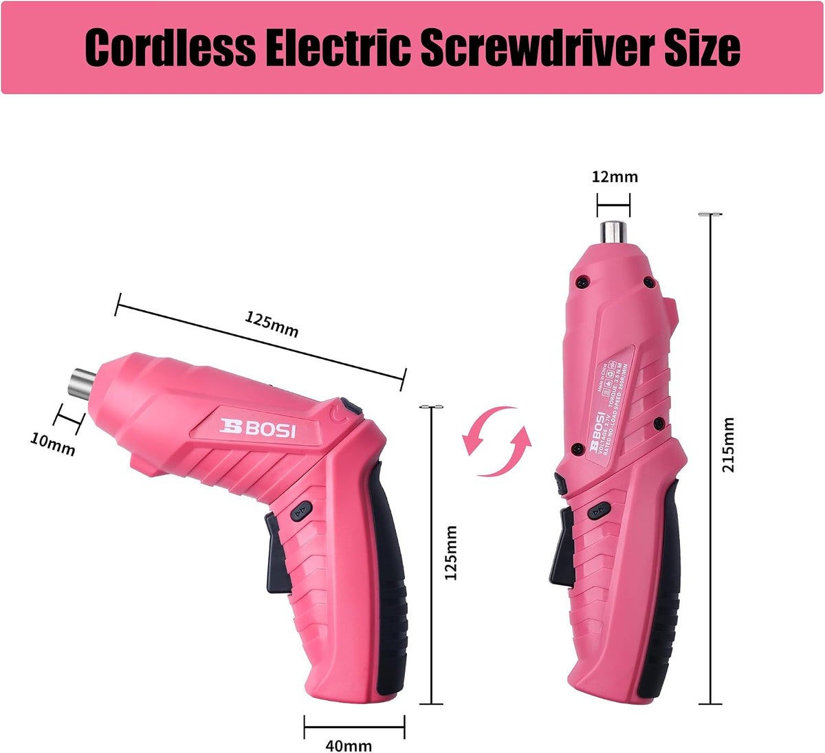 3.7V Cordless Power Electric Screwdriver Rechargeable Set, Battery Powered Screwdriver Kit Including 33PCS Bits, Pivoting Handle & Built-in LED Lights, Small Drills Cordless (Pink)