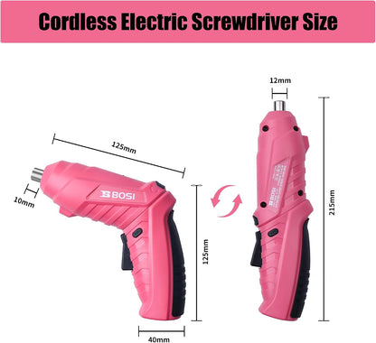 3.7V Cordless Power Electric Screwdriver Rechargeable Set, Battery Powered Screwdriver Kit Including 33PCS Bits, Pivoting Handle & Built-in LED Lights, Small Drills Cordless (Pink)