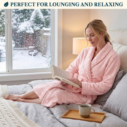Plush Robe for Women, Soft Fleece Short Bathrobe, Mid Length Kimono