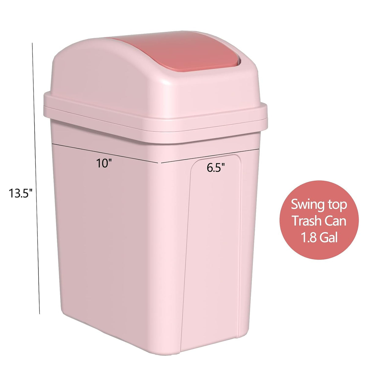 Small Trash Can with Swing-Top Lid, 1.8 Gallon Waster Bin, Pink