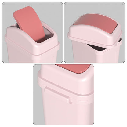 Small Trash Can with Swing-Top Lid, 1.8 Gallon Waster Bin, Pink