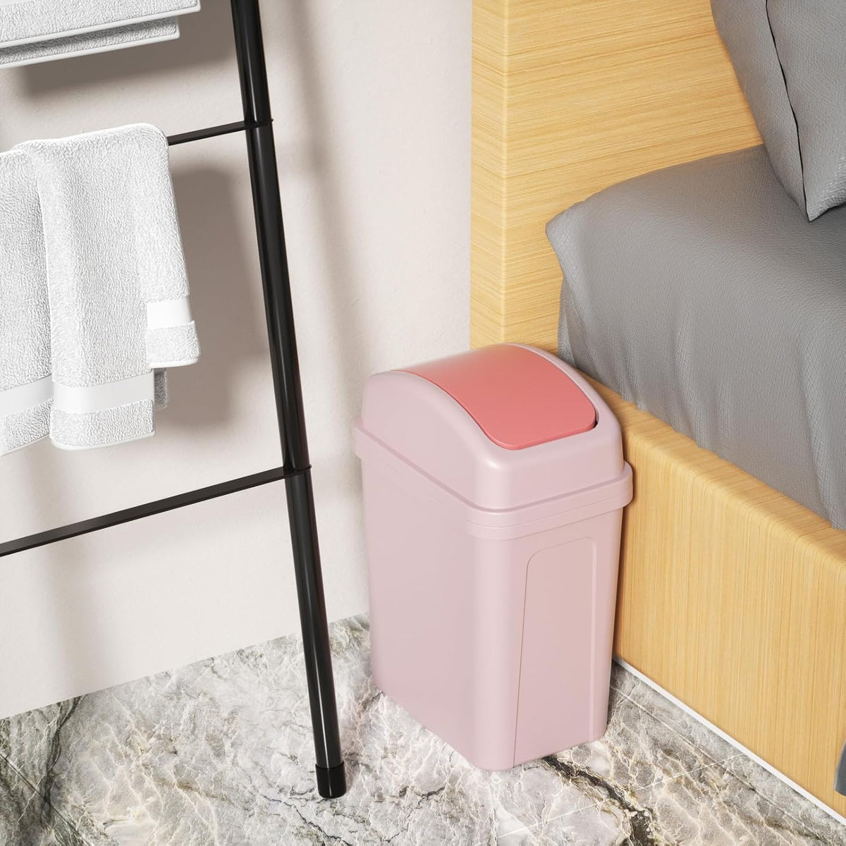 Small Trash Can with Swing-Top Lid, 1.8 Gallon Waster Bin, Pink