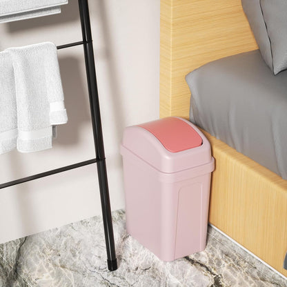 Small Trash Can with Swing-Top Lid, 1.8 Gallon Waster Bin, Pink