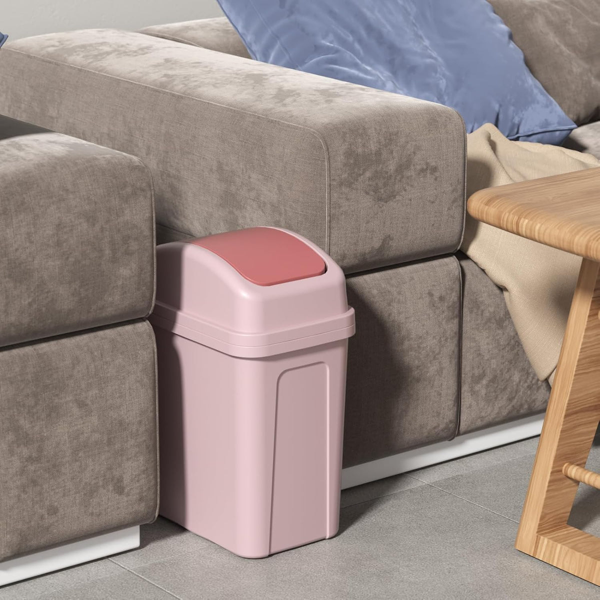 Small Trash Can with Swing-Top Lid, 1.8 Gallon Waster Bin, Pink