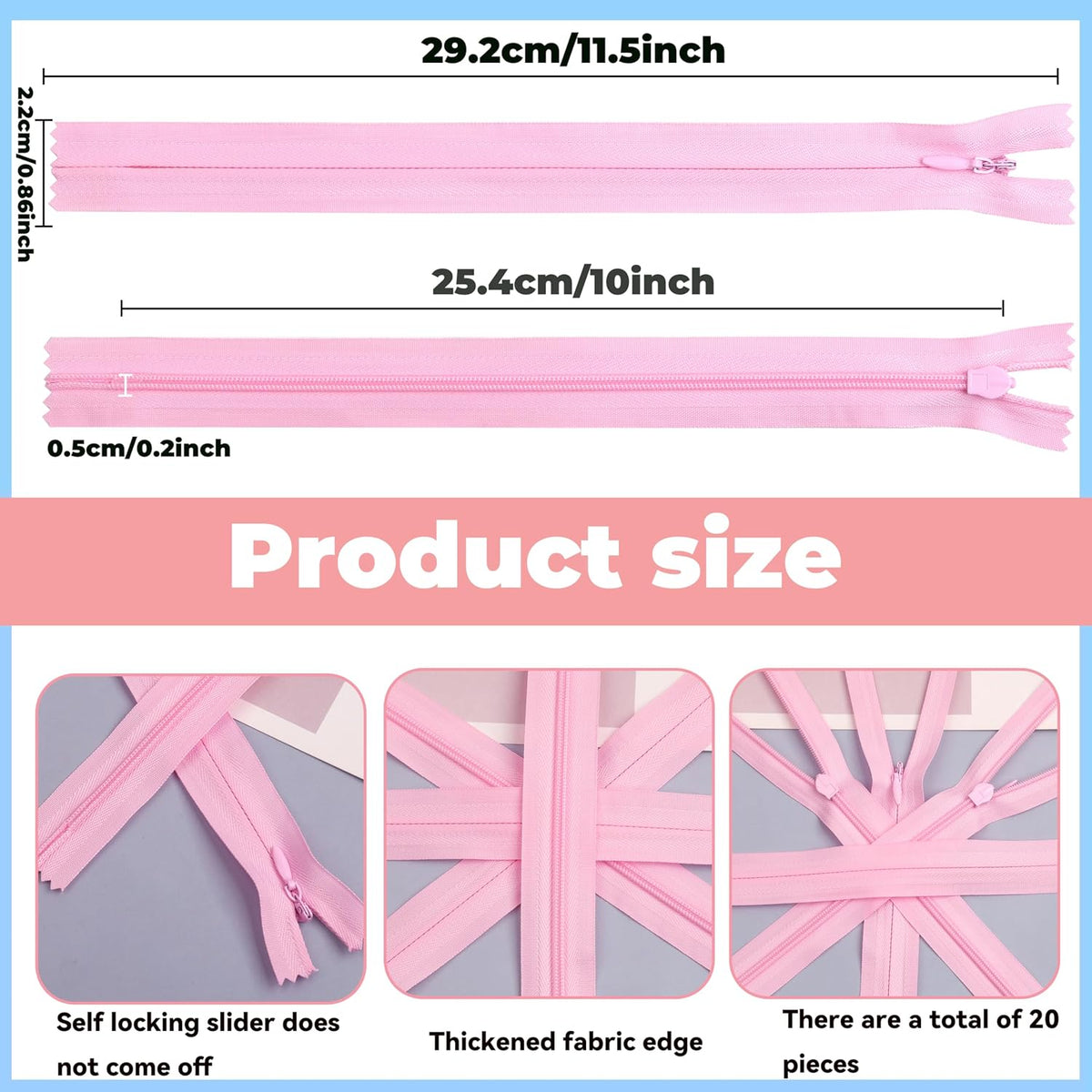 20pcs Pink Nylon Invisible Zippers Tailor Sewing Tools Garment Accessories 10 inch Invisible Zippers